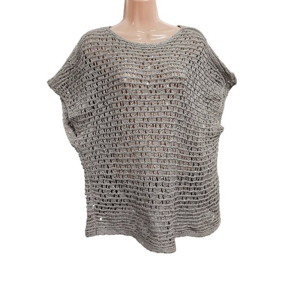 Eileen Fisher Tops - Eileen Fisher Boxy Crochet Sequined Pullover Sweater Women Size XL Beige Cotton